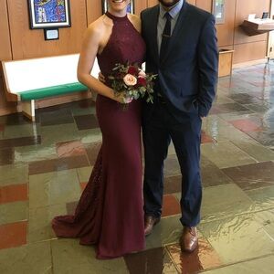 Elegant Burgundy Halter event Dress